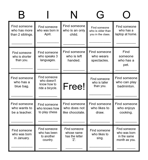 Find Someone Who... Bingo Card
