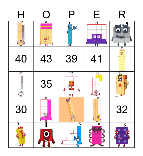 Number blocks Bingo Card