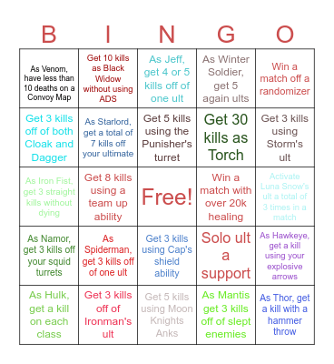 Marvel Rivals Bingo Card