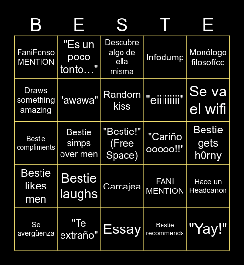 GF/Bestie Bbbingo! Bingo Card