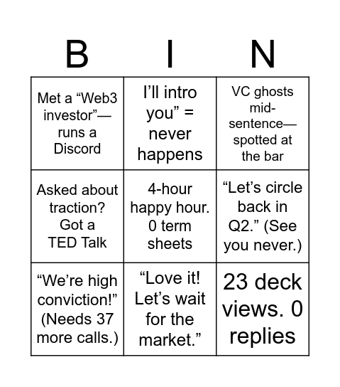 Founder Fundraising Bingo Card