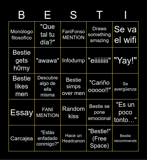 GF/Bestie Bbbingo! Bingo Card