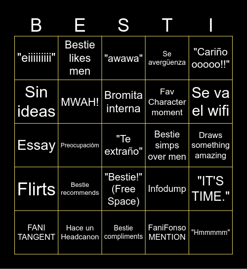 GF/Bestie Bbbingo! Bingo Card
