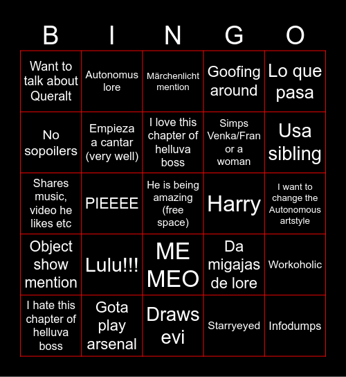 BF/Bestie Bingo Card