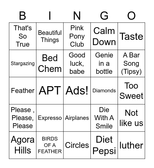Radio Bingo Card