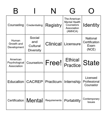 Chapter 5 Bingo Card