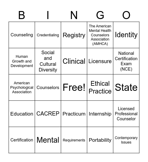 Chapter 5 Bingo Card