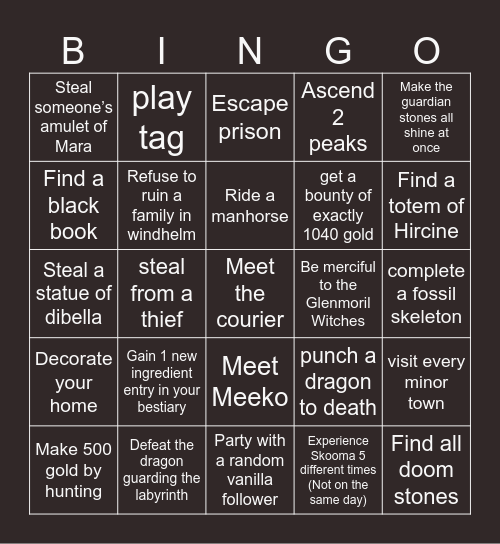 Skyrim BIngo Card