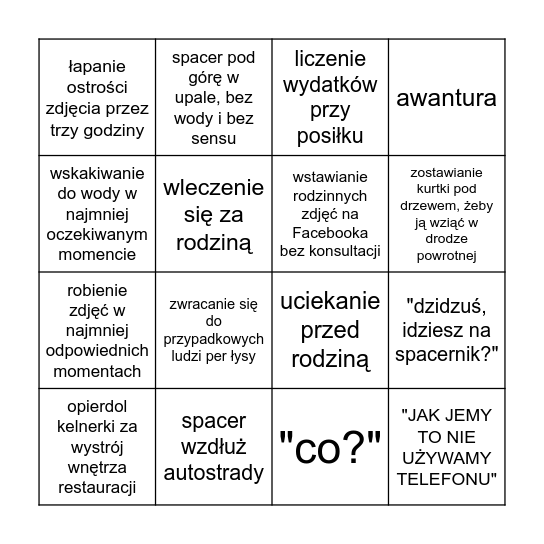 WAKACYJNE  B I N G O Bingo Card