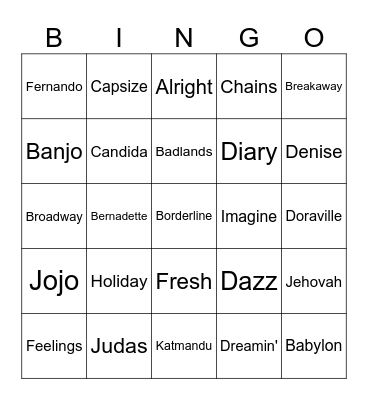 Single Song Title Bingo Card
