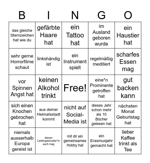 Finde eine Person, die... Bingo Card
