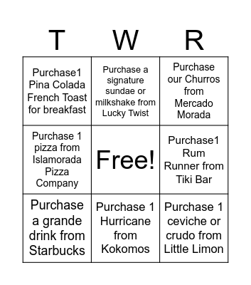 A Taste of Three Waters Bingo Card
