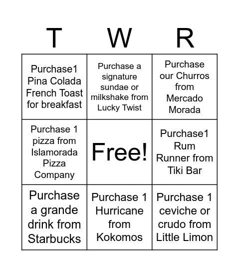 A Taste of Three Waters Bingo Card