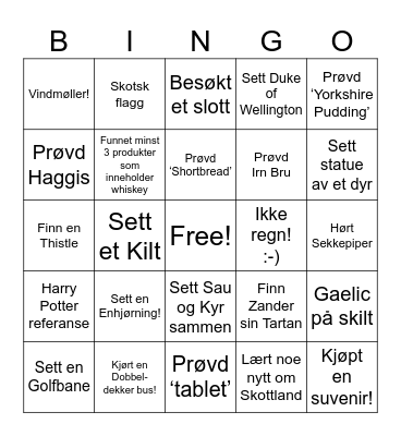 Skottland Bingo Card