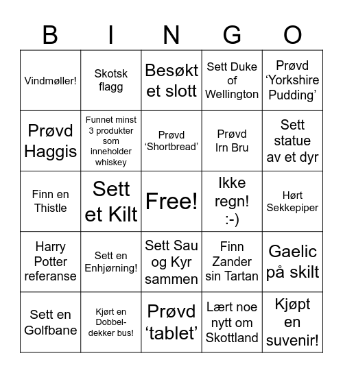Skottland Bingo Card