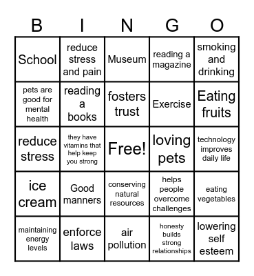 MAIN IDEA & SUPPORTING DETAILS Bingo Card