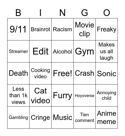 Instagram Bingo Card