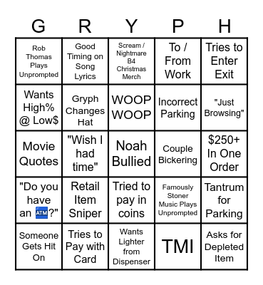 TMM Bingo Card