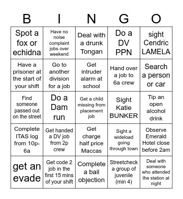 NIGHT SHIFT BINGO Card
