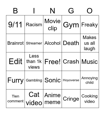 Instagram Bingo Card