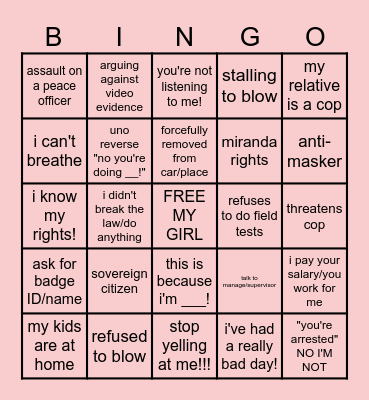 KAREN/BODY CAM BINGO!!! Bingo Card