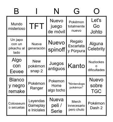 Pokemon Presents Bingo Card