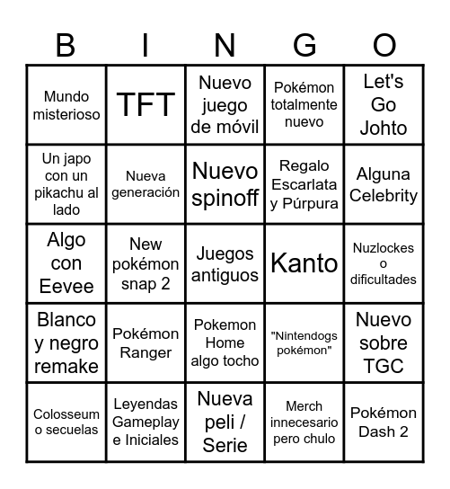 Pokemon Presents Bingo Card