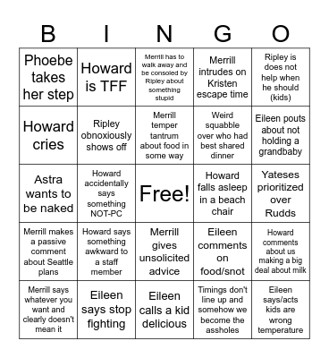 Vacation Bingo Card