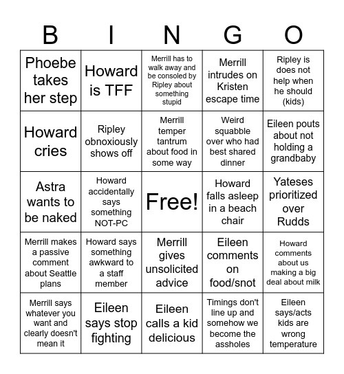 Vacation Bingo Card
