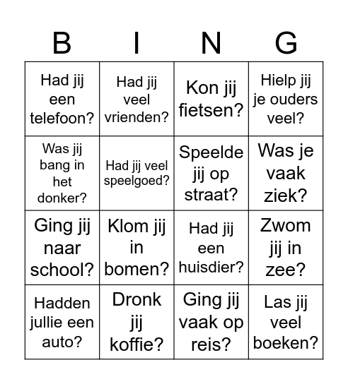 Toen jij klein was? Bingo Card