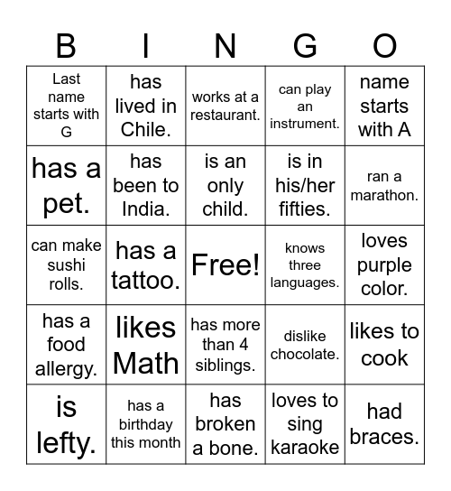 United Church ESL Bingo Card