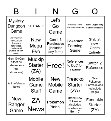 Pokemon Presents Bingo Card