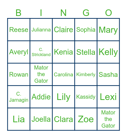 GL Women's Varsity Lacrosse Bingo Card