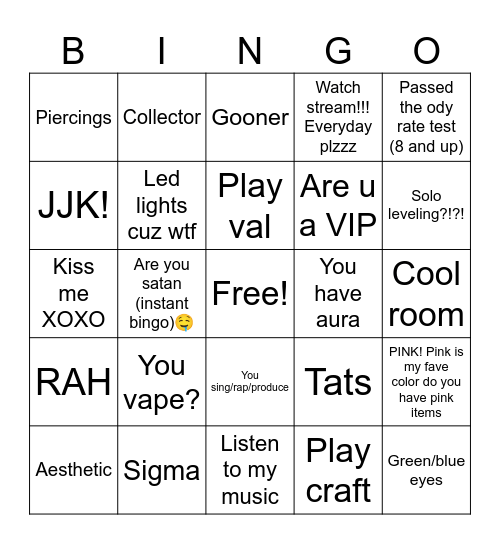 Are you Ody’s POOKIE (boys and girls) Bingo Card