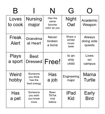 Sister Scavenger Hunt Bingo Card