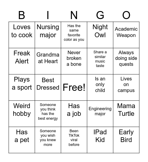 Sister Scavenger Hunt Bingo Card