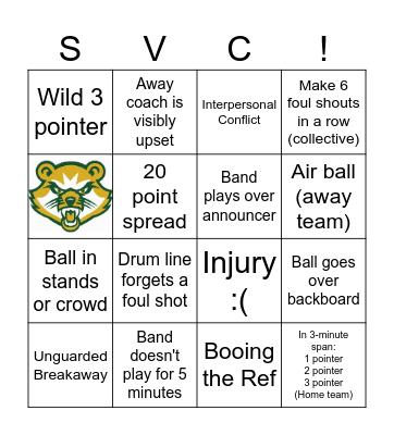 Bearcat Basketball Bingo Card