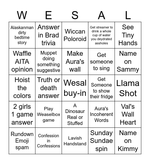 Screencap a fox gift and typing wesal in chat to make a line or diagonal Bingo Card