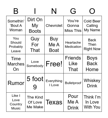 COUNTRY 2-25 Bingo Card