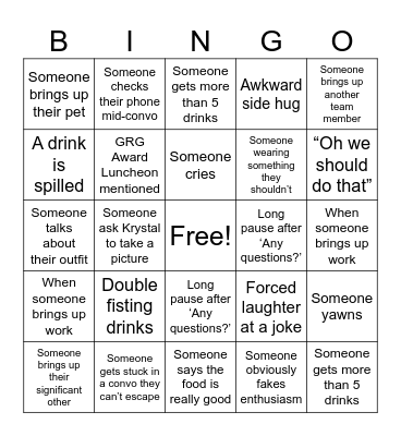 Work Event Bingo Card