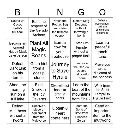 Aeva's OoT Bingo Board Bingo Card