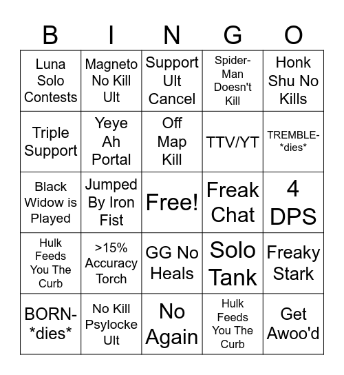Marvel Rivals Bingo Card