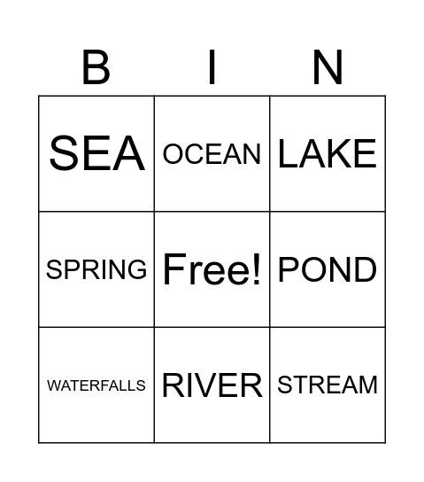 WATERFORMS Bingo Card