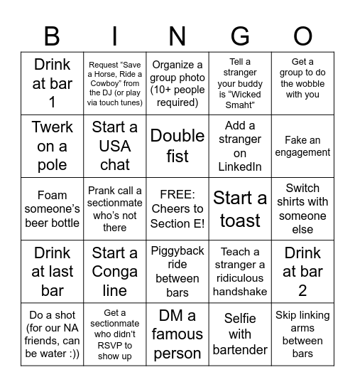 SouthiE Trek Bingo Card