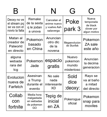 Pokemon presents Bingo Card
