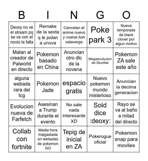 Pokemon presents Bingo Card