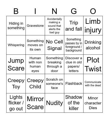 Horror Movie Cliche Bingo Card