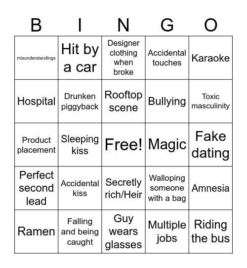 K-drama Bingo Card