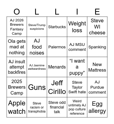 Happy Birthday Oliver 2025 Bingo Card