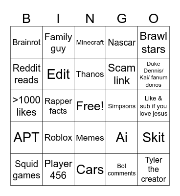 Yt shorts Bingo Card